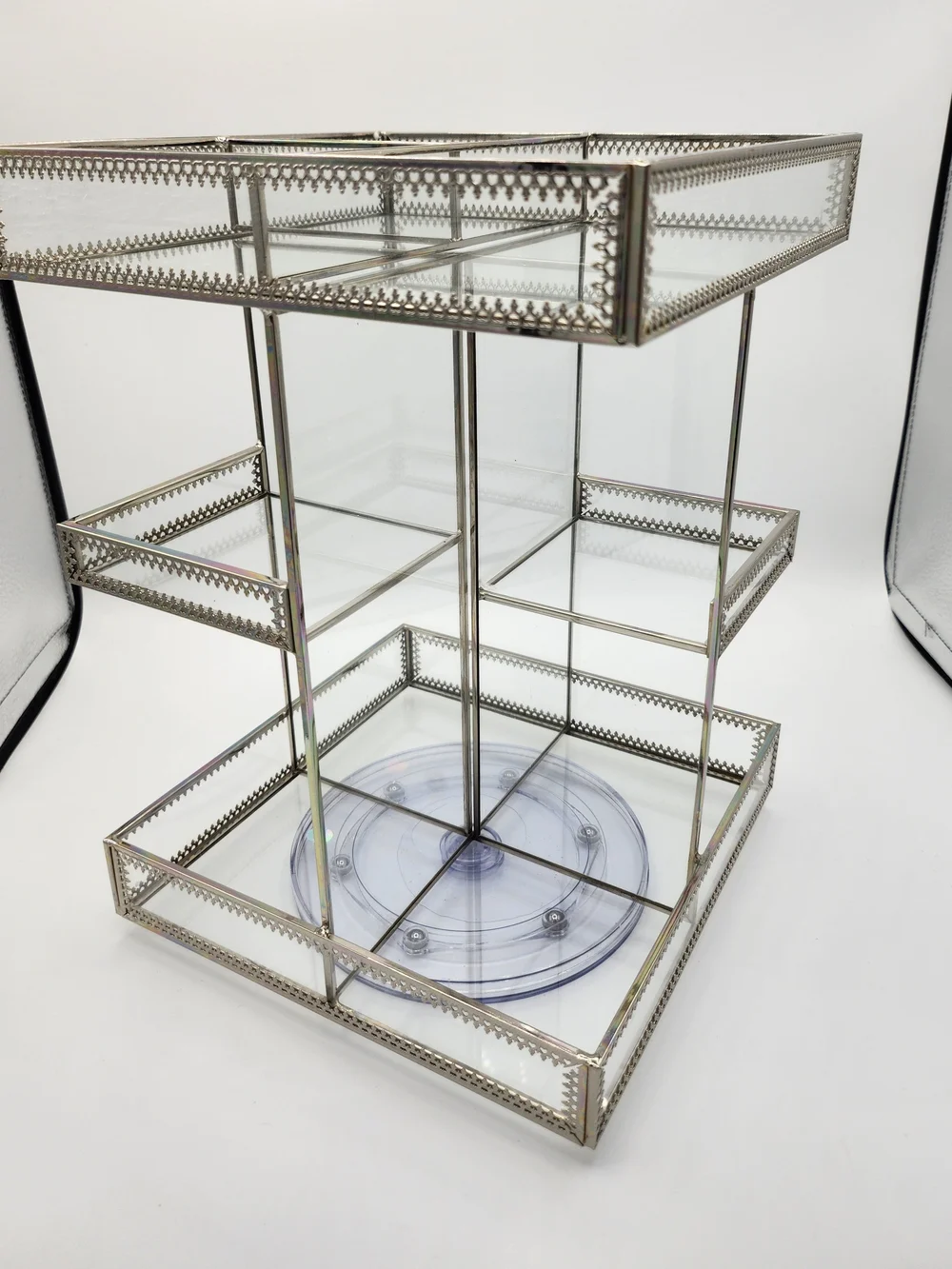 Plastic and Brass 3-Tier Rotating Beauty Organizer - New